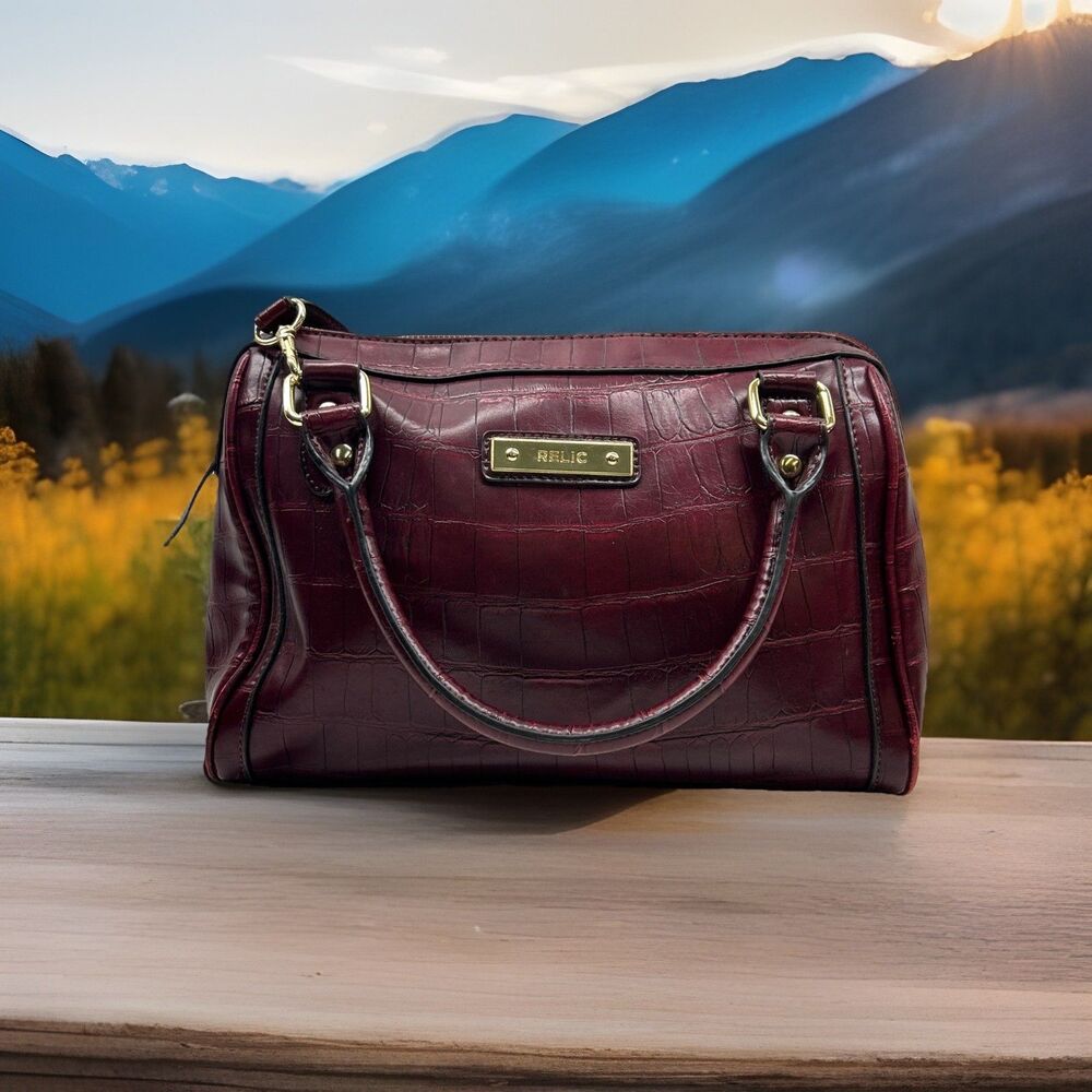 Relic Croc-Embossed Burgundy Crossbody Bag with Gold Hardware